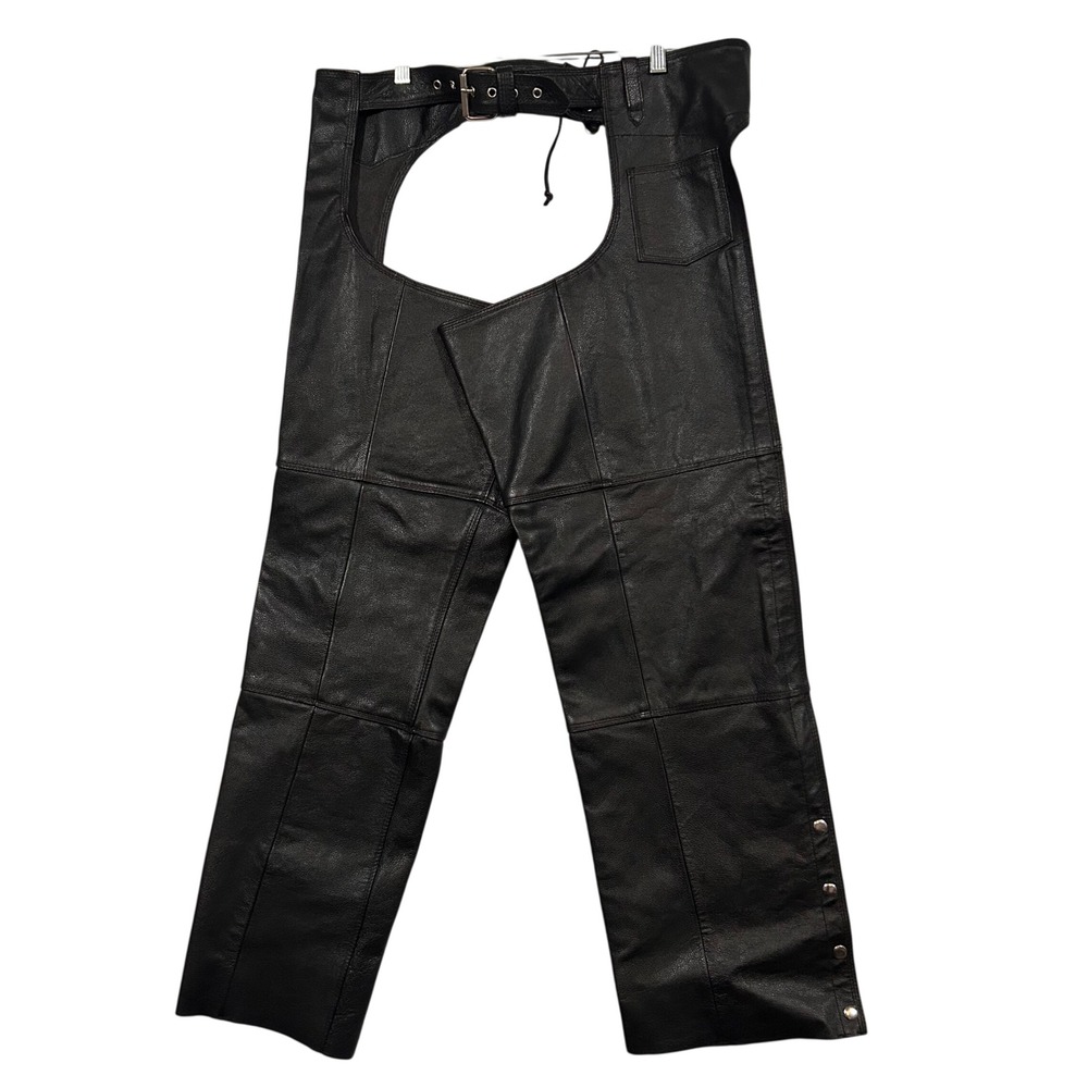 Wilsons Leather Black Biker Chaps Mens XL Motorcycle Riding Gear Western Belted